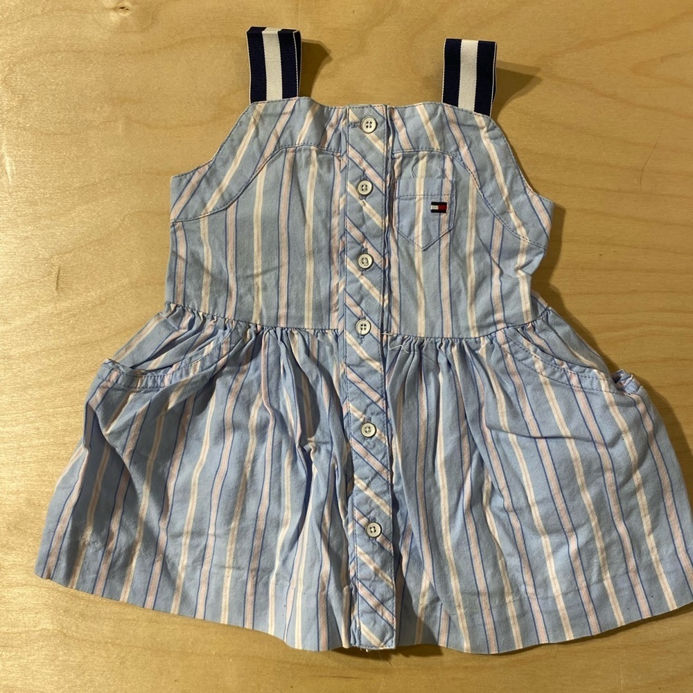 Tommy Hilfiger Blue and White Striped Baby Dress 3-6M (PE)